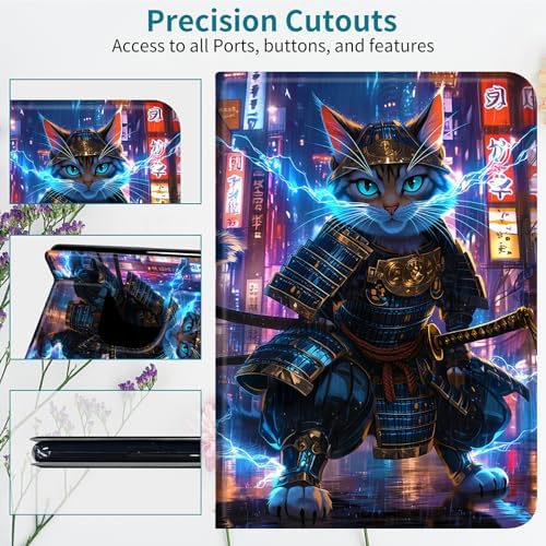 Case for Samsung Galaxy Tab S6 Lite 10.4" 2024/2022/2020, 360 Degree Rotating Stand with Multi-Angle Vertical & Horizontal Viewing Shockproof Protective Shell for Women Men, Blue Flame Cat
