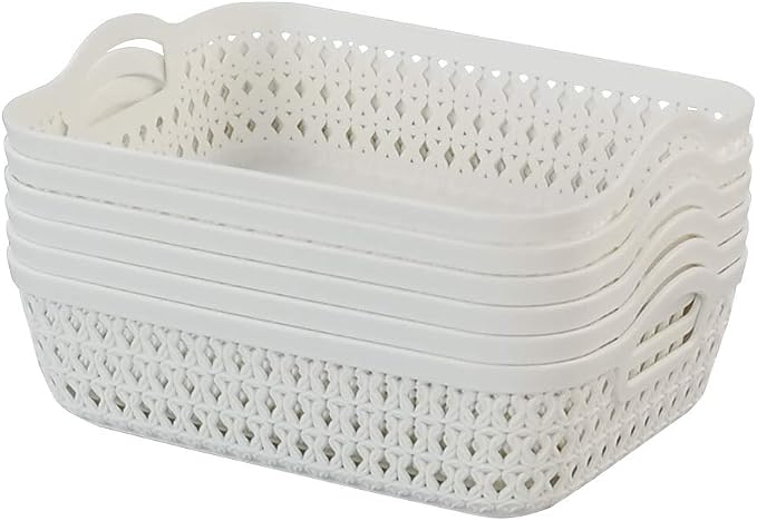 6-Pack Small Plastic Storage Tray Basket Organizing Basket, White
