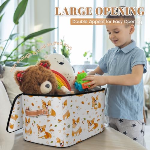 Funny Cute Dog Collapsible Fabric Storage Bin with Lid | Storage Basket, Foldable, Waterproof, Handle, Large, Closet Organizer, Home, Funny Animals Dog