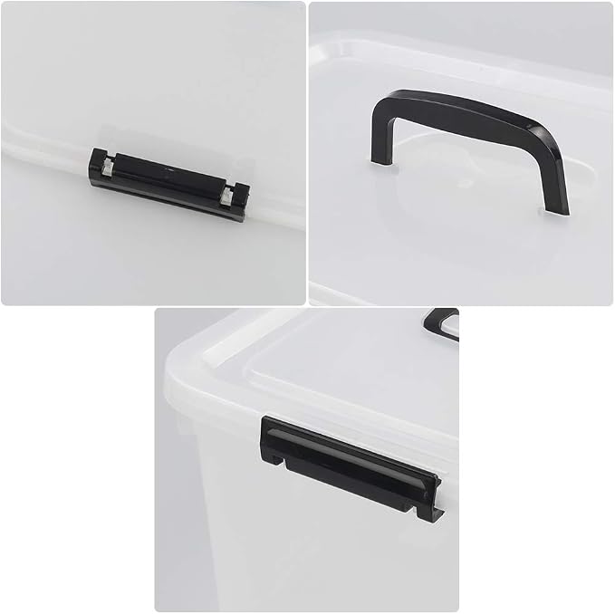 4-Pack 18 L Plastic Storage Box, Clear Latch Storage Bin with Lid | Clear Sturdy Plastic, Secure Side Latch Clips, Dustproof Sealed Lid