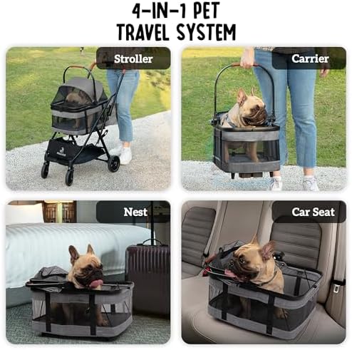Pet Stroller with Detachable Carrier - Ideal for Small to Medium Dogs & Cats - Compact & Convenient Design - Easy Assembly Pet Stroller for Cats, Dog Strollers for Small Dogs - Metallic Gray