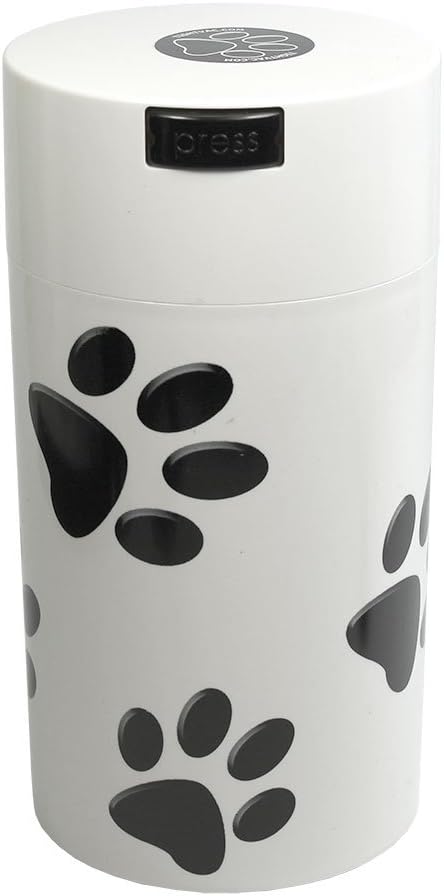 Pawvac 3 to 12 Ounces Container, Airtight Pet Food and Treats Storage Jar - Patented Vacuum Seal Container for Pet Food, Treats and other Dry Goods - White with Paws