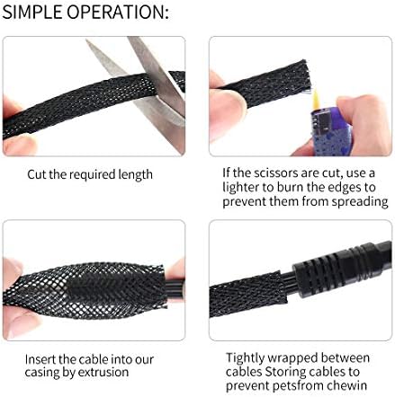 Black-Blue PET Expandable Sleeving Cord Protector Wire Loom Tubing Cable Sleeve for USB Charger Cable Power Cord Audio Video Cable Can Protect Cat Dog from Chewing Cords
