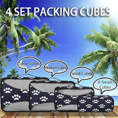Dog Bones Paw 4 Set Packing Cubes Luggage Organizer Bags for Travel Accessories and Essentials, Dog Paws