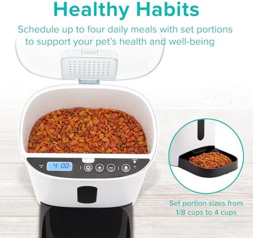 Arf Pets Automatic Pet Feeder Food Dispenser for Dogs, Cats & Small Animals – Features Distribution Alarms, Portion Control & Voice Recording – Timer Programmable Up to 4 Meals a Day
