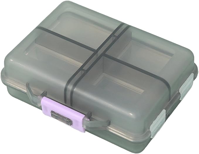 Weekly Travel Pill Organizer Box, 8 Compartments Medicine Case | Small Fold Holder, Daily AM PM Morning Night Pocket Travel Capsule Dispenser for Vitamin, Fish Oil, Supplement, Tablet, Grey