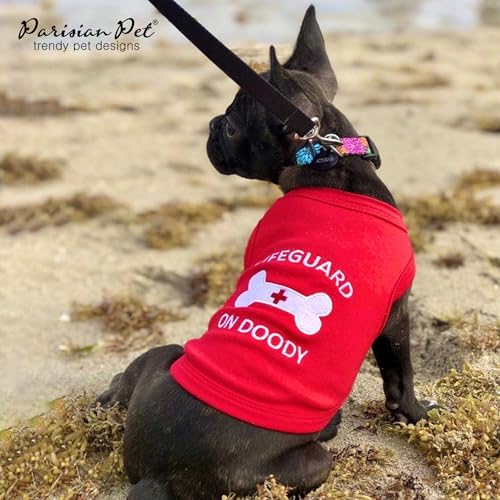 Parisian Pet Dog Shirt – 100% Cotton Shirts for Small Dogs – Sleeveless Red Lifeguard Puppy Vest – Lightweight and Breathable Pet Apparel – Pullover Summer Dog Clothes - Stretchy T Shirts for Dogs