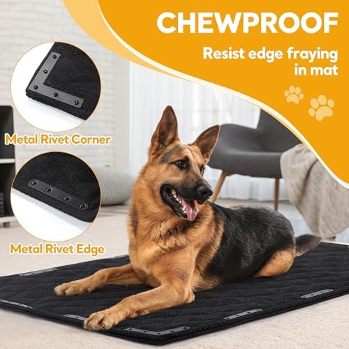 HOMBYS Chew Proof Dog Bed Mat with 20 Metal Rivets - Indestructible Kennel Pad for Teething Puppies & Aggressive Chewers, Durable Waterproof Crate Mat for Large Dogs, 41" x 28" (Indoor/Outdoor Use)