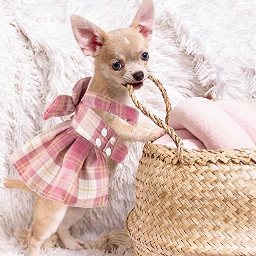 Potchen 4 Pcs Plaid Dog Dresses, S, Chest 13 in, Dark Color