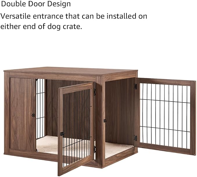 unipaws 38.5 Inch Furniture Style Dog Crate for Medium Large Dogs | Indoor Dog Stuff Kennel, Modern Decorative Wood Wire Cage, Pretty Cute End Side Table Nightstand, Walnut