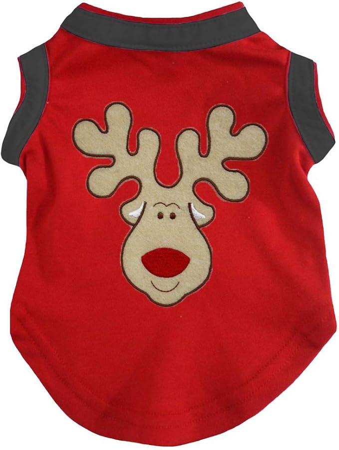 Petitebella Reindeer Face Puppy Dog Shirt (Red/Black, Large)