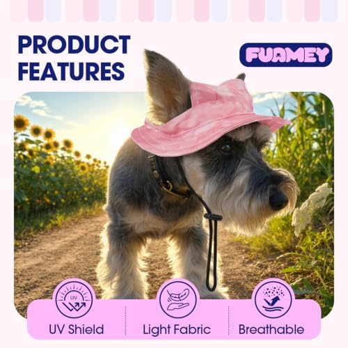 FUAMEY Dog Bucket Hat with Ear Holes Adjustable Sun Hats for Dogs Cats