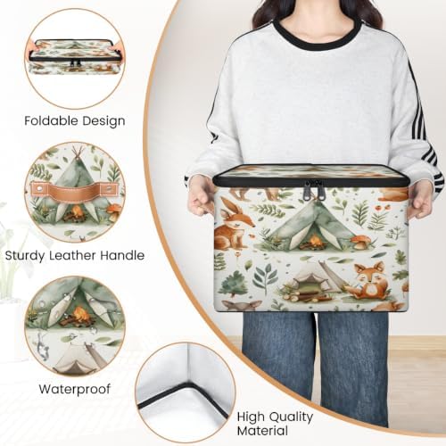 Cute Squirrels Storage Box with Zipper Lid | Collapsible, Fabric, Storage Bin, Handle, Large, Closet Organizer, Containers, Bedroom, Home, Forest Animals