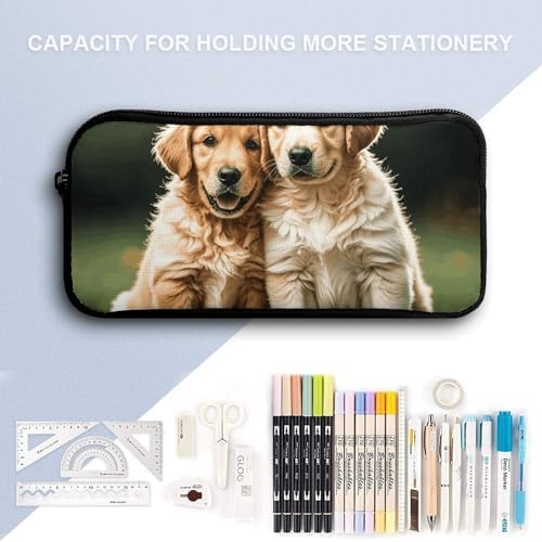 Golden Retriever Dogs Puppies Pets Lightweight Spacious Pencil Bag Pouch | Zippered Multi-functional Pen Pouch Large Capacity Pencil Casesoft and Portable Pencil Bag for Teacher Office