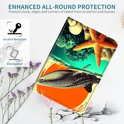 Case for Samsung Galaxy Tab S7 FE 2021/S7 Plus 2020/S8 Plus 2022 12.4 Inch, 360 Degree Rotating Stand with Multi-Angle Vertical Shockproof Shell for Women Men, Whale Sunset Starfish