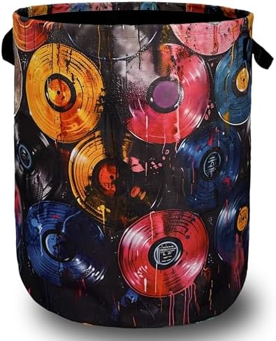 Colorful Music Laundry Basket Foldable Oxford Cloth Hamper 18.9"x16.5"