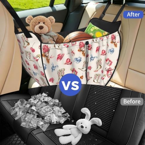 Cowboy Boots Hats Car Seat Organizer Backseat Storage Bag, Large Waterproof Vehicle Organizer With Adjustable Straps For Gear Essentials, Fits Most Cars