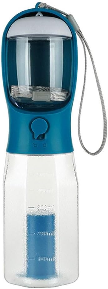 Three-in-one Portable Multi-Functional Pet Cup (Includes 1 Roll of Poop Bag) (Capacity 20 oz Water, 100 gm Food) (Ink Blue)