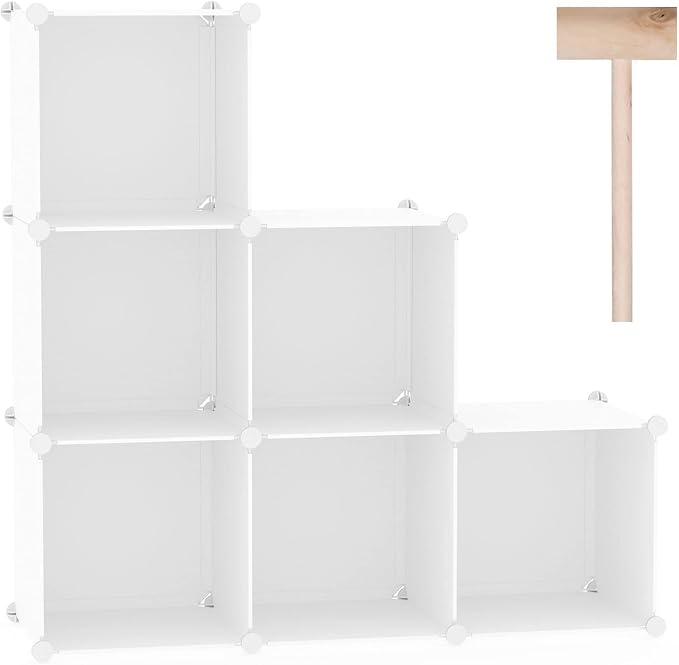 C&AHOME 6-Cube Storage Organizer Cube Shelf Closet Storage Bookcase, Milky | Stackable Cubby Storage, Bookshelf, Portable Plastic Storage Closet Organizer, DIY Modular Shelving Units for Home, Wardrobe