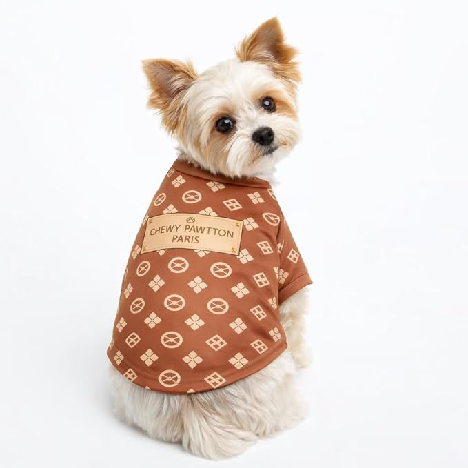 Luxury Designer Dog T Shirt – Trendy Puppy Clothes for Small Dogs, Fashion Pet Tee for French Bulldogs & Chihuahuas, Everything Chic Dog Apparel (ChewyPawttonTee, Large)