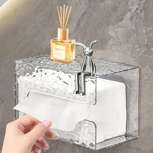 Facial Tissue Dispenser Wall Mount Water Wave Style Modern Transparent