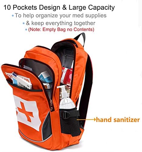 First Aid Bag Empty Red Emergency First Responder Trauma Multi-Pocket Traveling Field Trips Camping Essentials (Orange, 1 Piece)