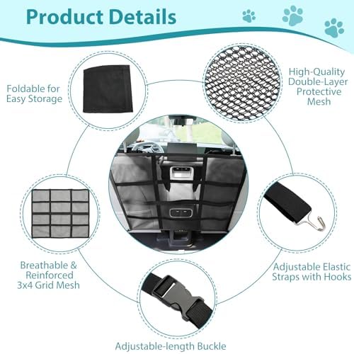 VavoPaw Dog Car Barrier, Car Net for Dog, Pet Barrier for SUV/Car/Truck