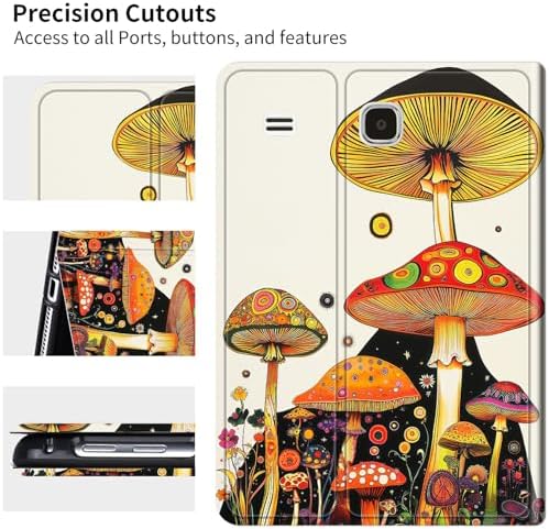 for Samsung Galaxy Tab E 9.6" 2015 SM-T560/T561/T567 Case | Slim Leather Smart Cover with Multi-Angle Anti-Slip Stand [Auto Wake/Sleep] Shell for Women Men - Mushroom Painting