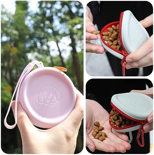 WALLFID Silicone Dog Treat Pouch Small Bag,with Pet Training Clicker,Walking Bag for Dog and Cat, Pocket Size, Easy to Clean, Odorless, Zipper Design,Moisture-Proof,Travel Walking Bag.(Pink)