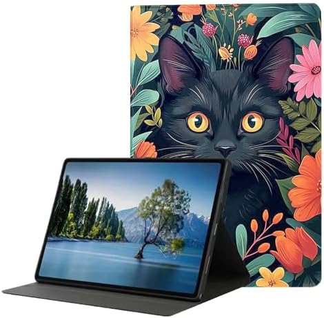 for Samsung Galaxy Tab A 8.4 Tablet Case SM-T307,Premium Leather Folio Stand Auto Wake/Sleep,Multiple Viewing Stand,Black Cat in Garden