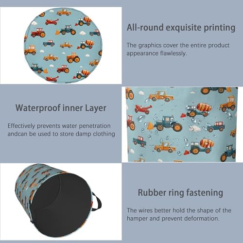 Cute Cars Laundry Basket,Foldable Oxford Cloth Tote Bag Laundry Hamper Clothes Storage Bucket Organizer for Bedroom Laundry Storage Dormitories 16" x 20.8"