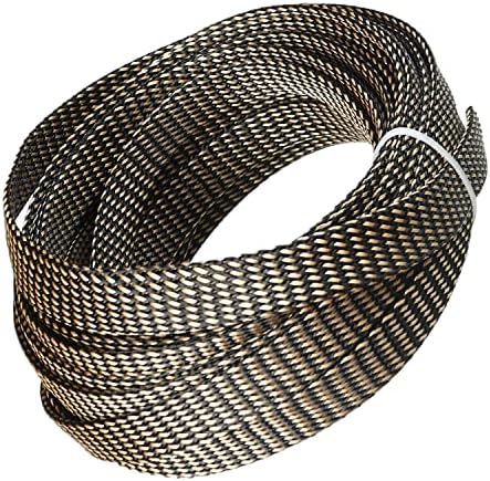 Jutagoss PET Expandable Braided Cable Sleeve, 32.8ft - 9/16 inch Black Gold Cable Management Sleeve, Wire Loom Tube Cord Protector for USB Cable, Power Cord, Audio Video and More, 1Pc