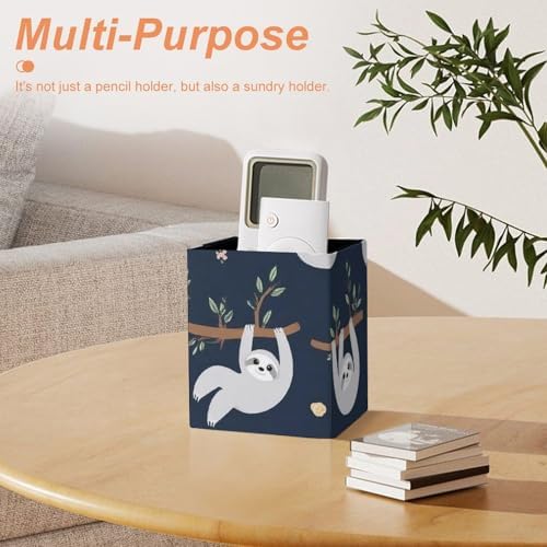 Fashion Leather Pen Holder Desktop Stationery Organizer Makeup Brush Cup Cute Sloth
