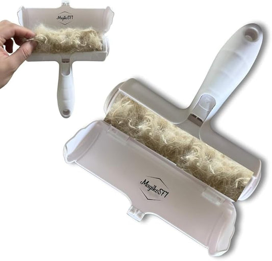 Pet Hair Remover Roller | Reusable Lint Roller for Dog & Cat Hair | Multi-Surface Fur Remover for Furniture, Couch, Carpet, Clothes & Bedding | Portable, Eco-Friendly Cleaning Tool (White)