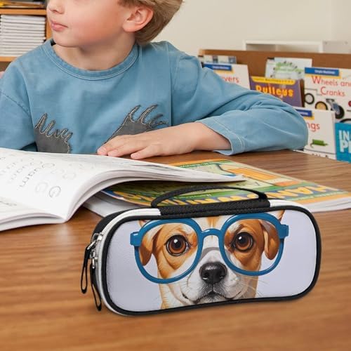 Pet Dog Soft Bow Tie, Oversized Glasses Leather Makeup Bag Portable Small Cosmetic Organizer Waterproof Toiletry Bags Brushes Pencils And Travel Make Up Accessories