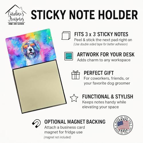 Caroline's Treasures Old English Sheepdog Hippie Dawg Sticky Note Holder Refillable Dispenser Self-Sticky Note Pads, Memo Pads Blank Desk Accessories