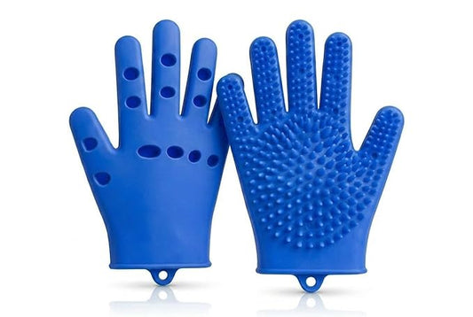 Pet Grooming Gloves – Soft Silicone Bath & Grooming Mitts for All Pets | Gentle Deshedding, Fur Removal, Washing & Massage Brush (Blue)