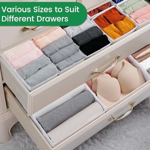 Criusia 16 Pack Underwear Drawer Organizer, Drawer Organizer Clothes, Foldable Cloth Storage Box Closet Dresser Drawer Divider Organizer for Clothes, Scarves (White)