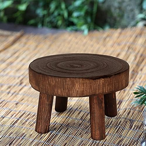 Footstool Footstool Solid Wood Round Bench Flower Pot Holder Plant and Succulent Flower Pot Base Display Stand Stool Home Garden Patio Decor Foot Stool Footrest (Color : Wood Color S) (Brown S)