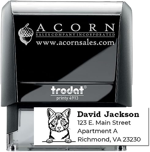 Peeking Ojos Azules Cat Self-Inking Address Stamp - Clear Impressions | Envelope Stamp for Cat Lovers Custom Made. Choice of 11 ink colors. Ojos Azules Cat Address Stamper. 4 case colors.