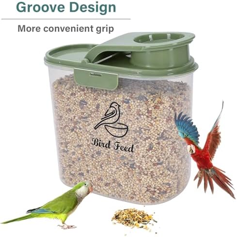 2.1 Qt/2 L Bird Seed Storage Container with Flip Lid & Pour Spout, 2 Pcs Airtight Bird Food Container with Scale for Sunflower Seeds, Portable Travel Kibble Storage Dispenser for Small Animal