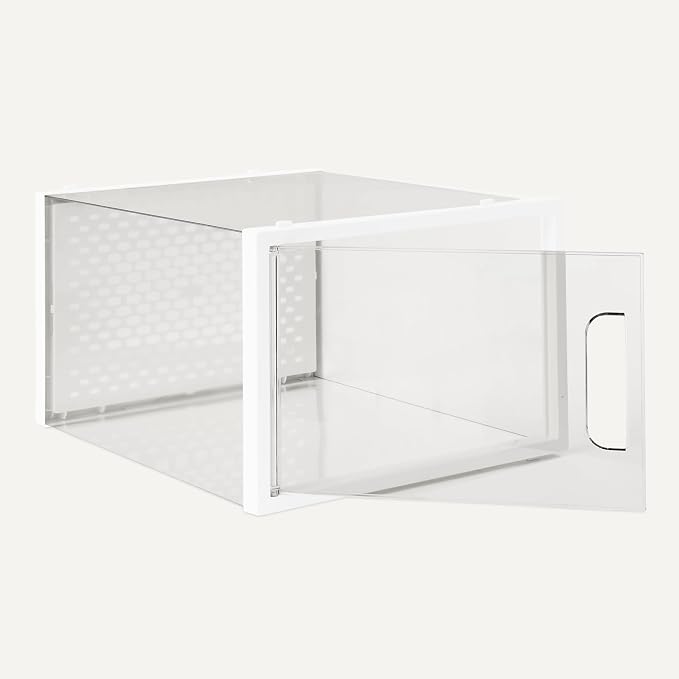 Amazon Basics Stackable and Foldable Clear Shoe Storage Organizer Box, Large, 12-Pack