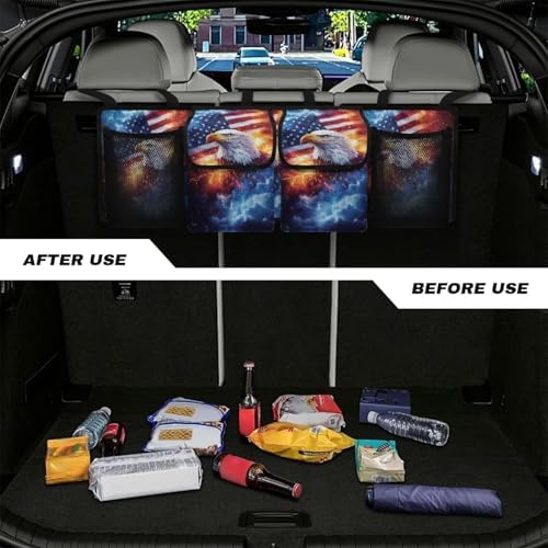 Eagle American Flag Hanging Car Trunk Organizer Car Back Seat Storage Bag Auto Cargo Bag Collapsible Auto Interior Accessories for Sedans SUV Jeep Trucks MPV Van