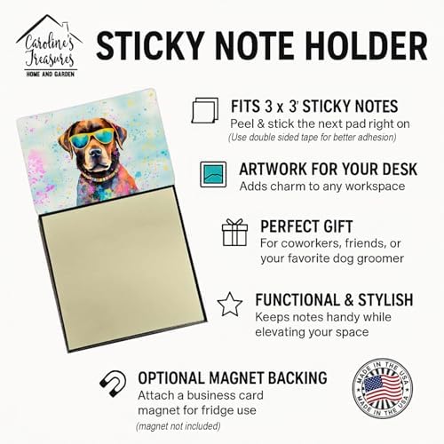 Caroline's Treasures Chocolate Labrador Hippie Dawg Sticky Note Holder Refillable Dispenser Self-Sticky Note Pads, Memo Pads Blank Desk Accessories