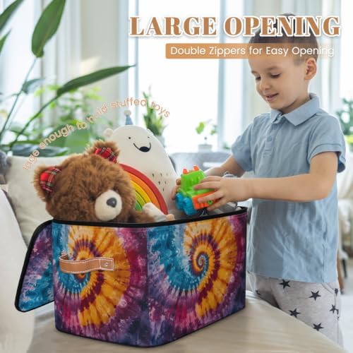 Rainbow Tie-Dye Storage Box with Zipper Lid | Collapsible, Fabric, Storage Bin, Handle, Large, Closet Organizer, Containers, Bedroom, Home, Tie Dye