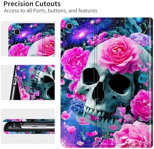 for Samsung Galaxy Tab S5e 10.5" 2019 SM-T720/T725 Case | Slim Leather Smart Cover with Multi-Angle Anti-Slip Stand [Auto Wake/Sleep] Shell for Women Men, Rose Pink Skull