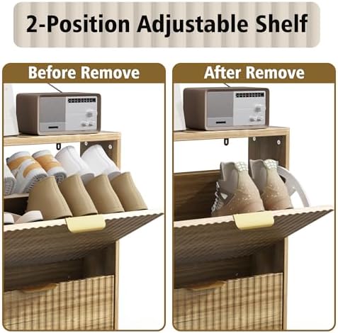 KIGOTY Narrow Shoe Storage Cabinet, Shoe Cabinet with 4 Flip Drawers, Freestanding Shoe Organizer with Legs for Entryway, Slim Shoe Rack Cabinet for Enterway (Yellow, 4 Flip Drawer)