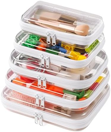 5 Pack Clear Hard Shell Zipper Case Diaper Organizer | 1.0mm Hard Shell, Upgraded Large Zipper Pulls, Clear Travel Pouches, Smooth Zipper Closure, Holds Shape
