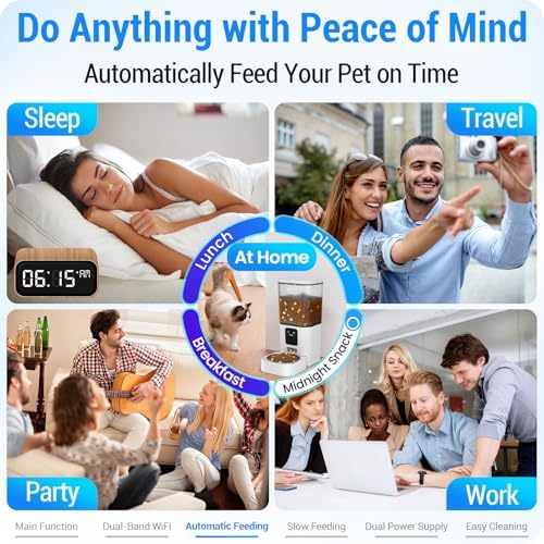 Automatic Cat Feeder with 5G WiFi: Automatic Dog Feeder with Slow Feed & Smart APP Control, 7L Timed Auto Cat Food Dispenser with Alexa for Pets, Detachable for Easy Cleaning - 29 Cups