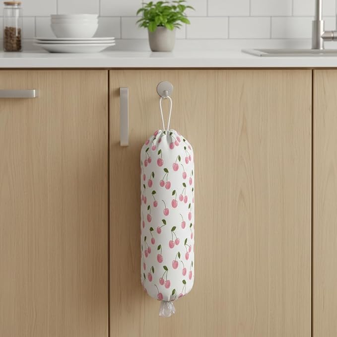 Plastic Bag Holder, Wall Mount Plastic Bag Organizer Dispenser Reusable Grocery Bag Organizer for Home Kitchen(Cherry)